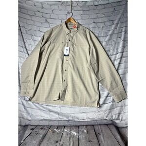 World Wide Sportsman 2XL Mens Button Down Shirt Fishing Outdoor Beige Plaid